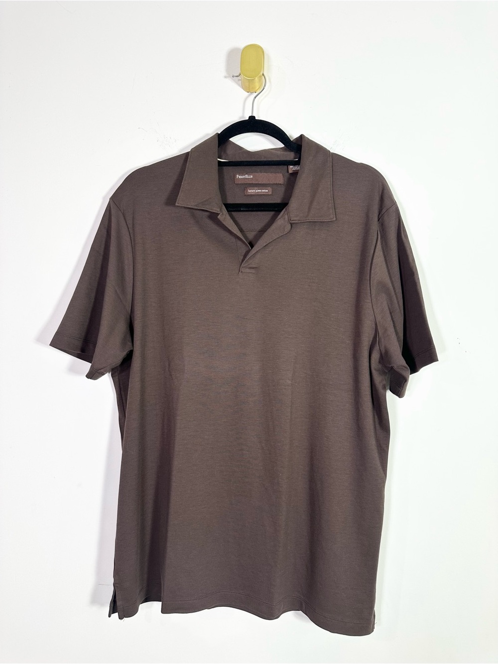 Perry Ellis Luxury Pima Cotton Short Sleeve Brown Polo Shirt